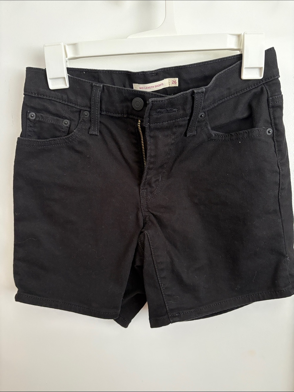 Levi Women Mid Length Black Denim Shorts
